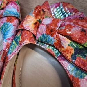 Ellen Tracy Shoes Womens 9 M Cedar Peep Toe Flat Slingback Floral Faux Leather